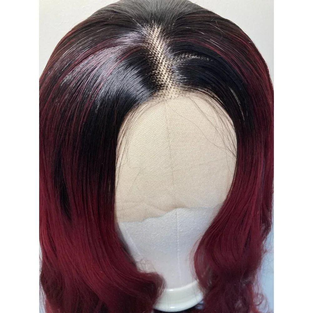 Black Red Curly Lace Front Wig